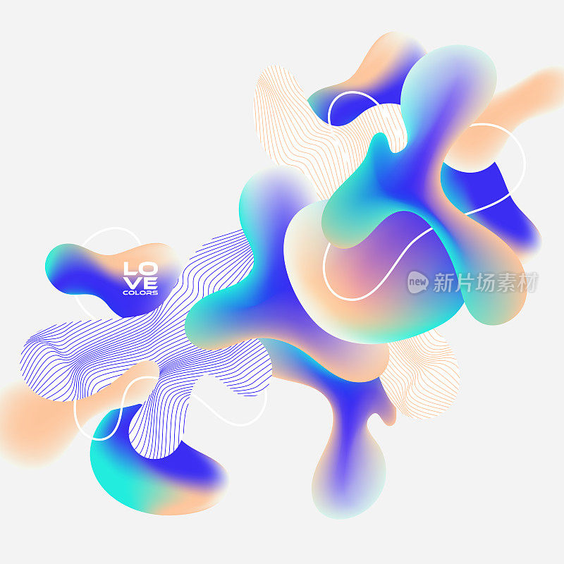 Vector abstract background with colorful fluid gradient shapes and with geometric elements, liquid design, flowing abstract, geometric shapes composition, vector mass made from gradient mesh